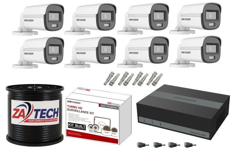 Hikvision 8CH ColorVu eDVR CCTV Kit with 1TB SSD, 100M Zatech Cable roll