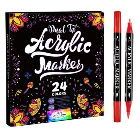 Art Star Pro Dual Tip 24 Set Brush / Fine Tip Premium Acrylic Paint Markers Image