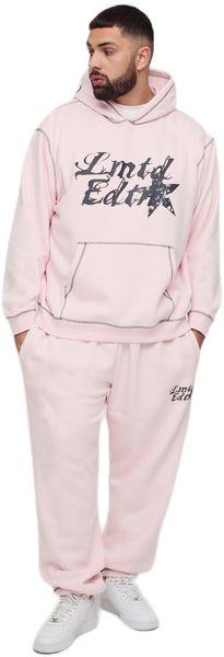 boohooMAN - Men's Plus Boxy Contrast Stitch Lmted Hooded Tracksuit - Pink