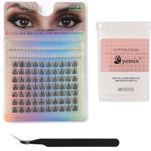 Professional Eyelash Extension Kit - 305 PCE, Cotton Pads, Lashes, Tweezer