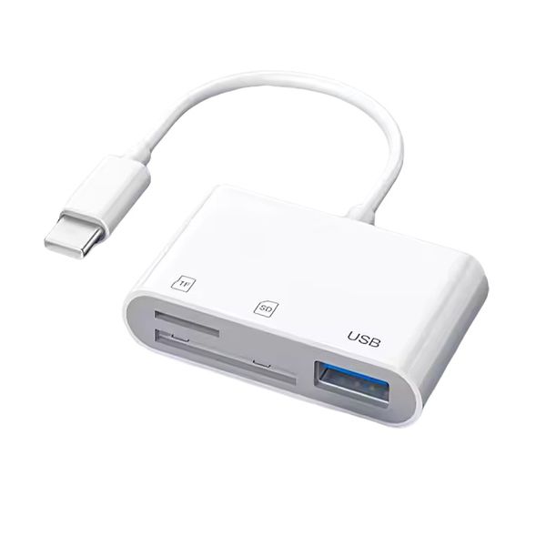 3-in-1 USB C OTG SD TF Card Reader Compatible with Samsung Xiaomi White