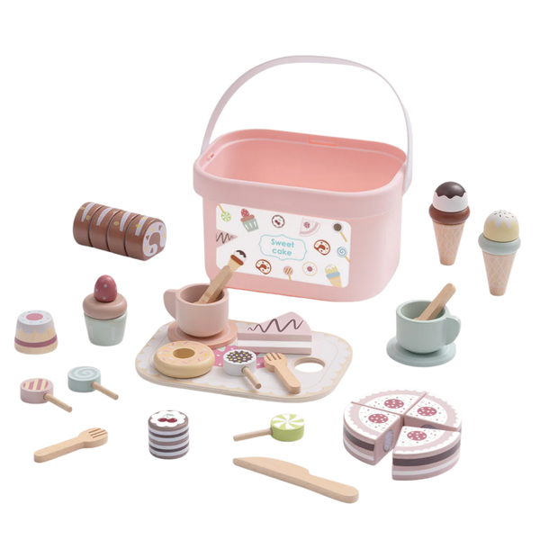TookyToy - Wooden Tea Party Set in Portable Storage Box - 34 Pieces