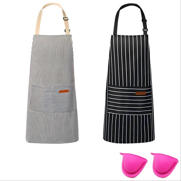 2 Cooking Aprons Adjustable Bib Chef Baking Kitchen Apron for Women Men