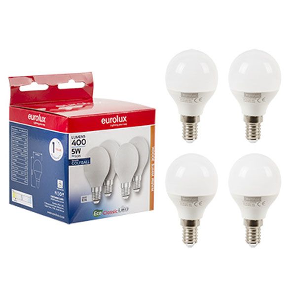 LED Golfball Globe E14 5w 3000K 4 Pack