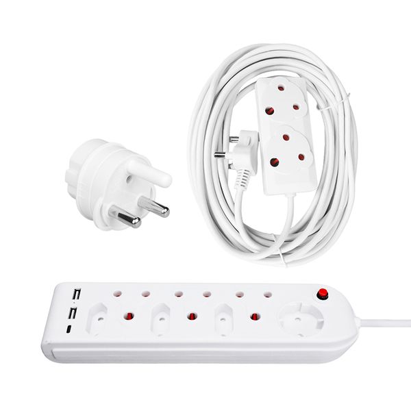 Redisson 10M extension cord with 7way 2 USB 1TYPEC Multi-Plug and 1 Adapter