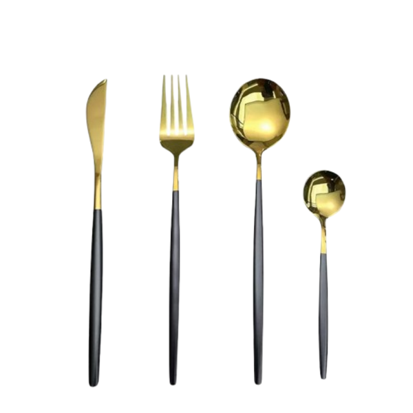 G19-2-19 4-Piece Gold &amp; Black Stainless Steel Cutlery Set