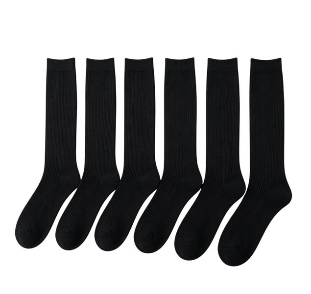 Pack of 6 Knee High Socks-0059-Black