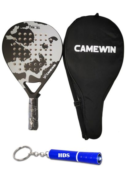 Camewin W Padel Racket With Canvas Carry Bag - Grey and Black with Torch