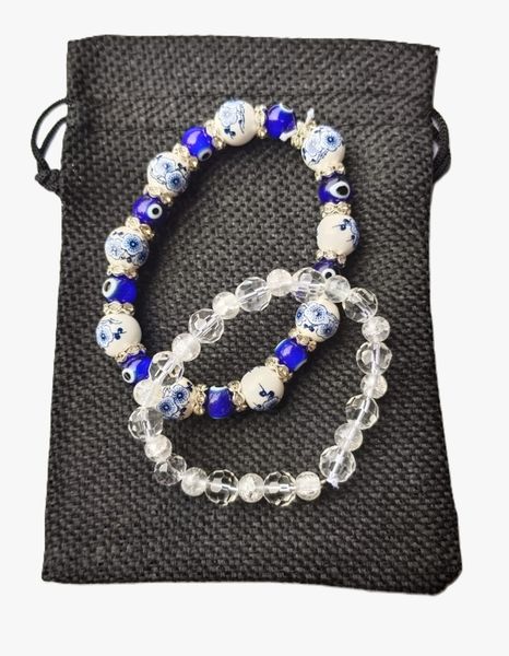 Evil Eye &amp; Porcelain Bracelet set with Crystal Glass Bracelet (Set 2) EM38