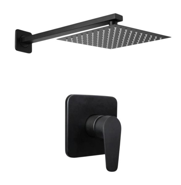 Matte Black Bathroom Rain Shower System, 3-Piece Mixer Set with Shower Arm