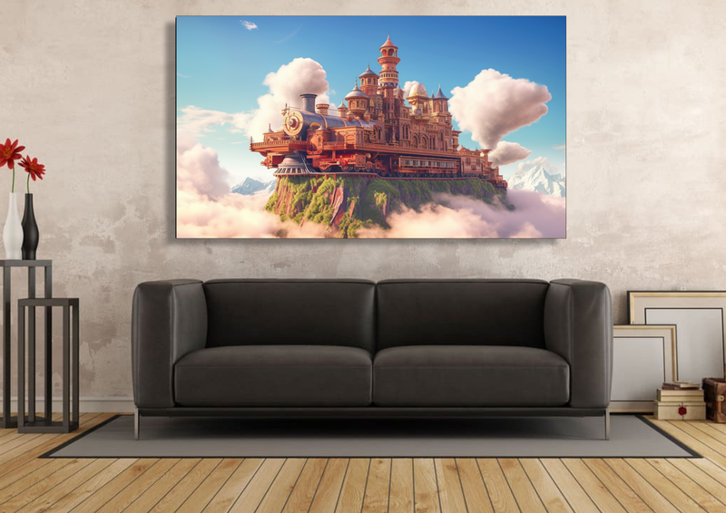 Canvas Wall Art - Floating Castle Train Abstract - IM0128