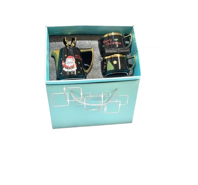 Merry Christmas Ceramic Teapot and Coffee Cup Set of 2