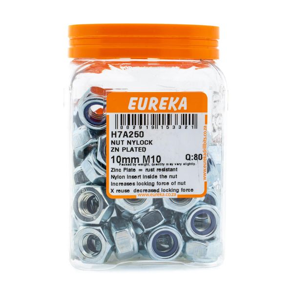 EUREKA Nylock Nut Zinc Plated 10mm M10 Q:80 H7A250