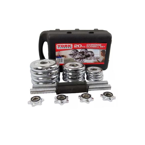 York Fitness Spinlock Chrome Adjustable Dumbbell Set - 20kg
