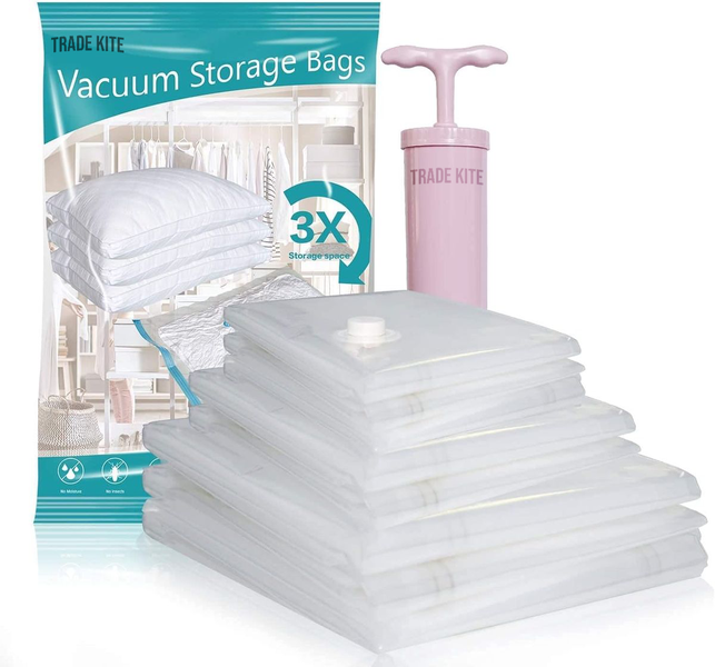 Trade Kite 10-Pack Vacuum Storage Bags with Pump - 3 Sizes, Space Saver Bag