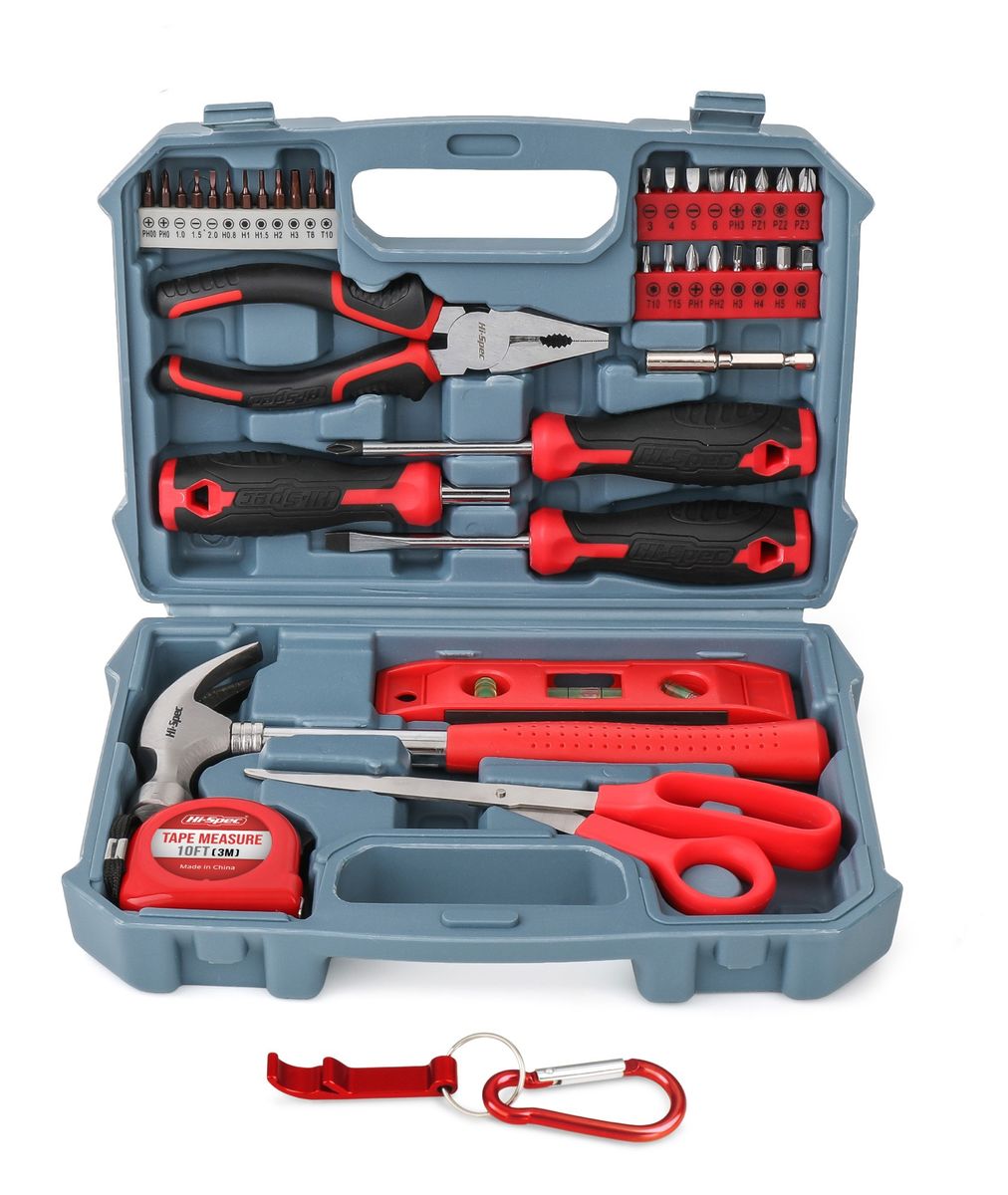 Hi-Spec 42 Piece Household DIY Hand Tool Kit - Red