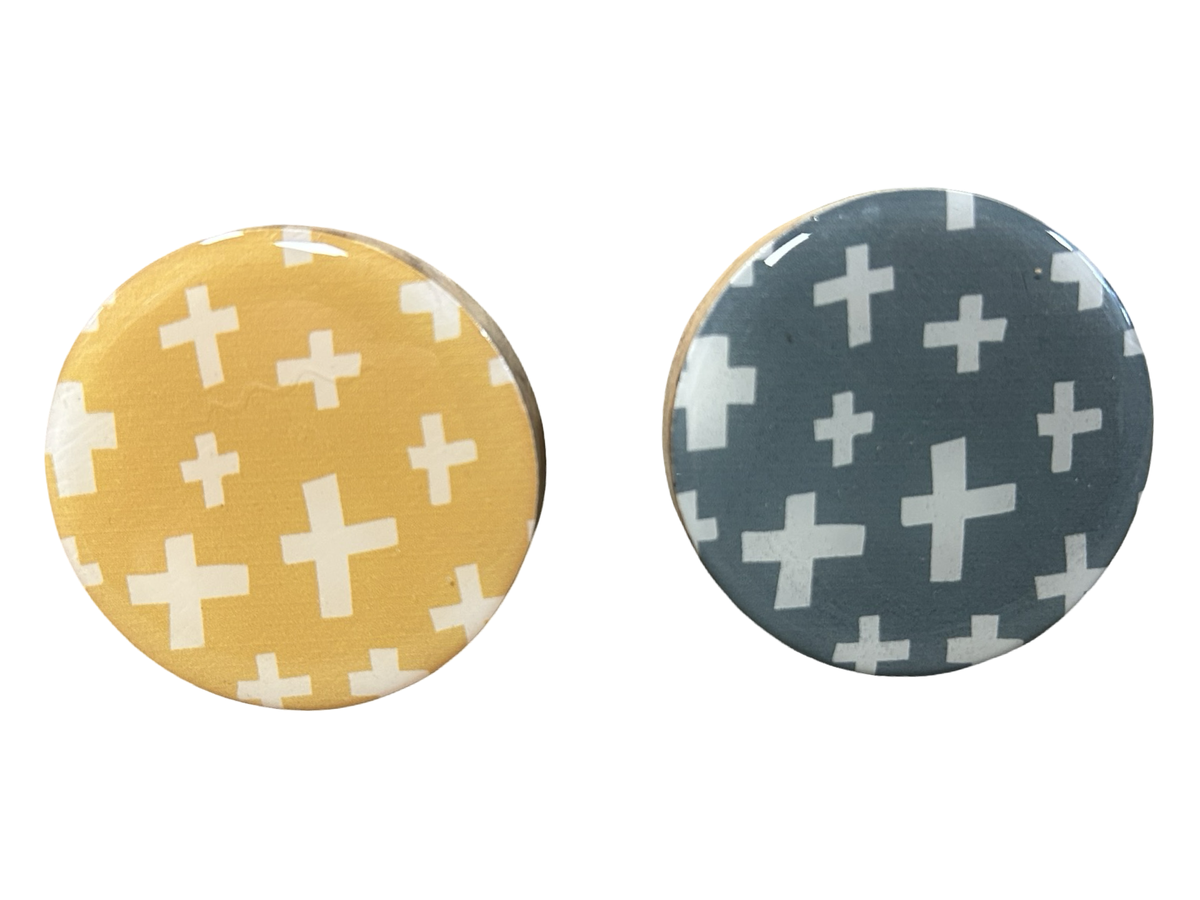 Combo 2 - Yellow & Blue with White Crosses Door Knobs