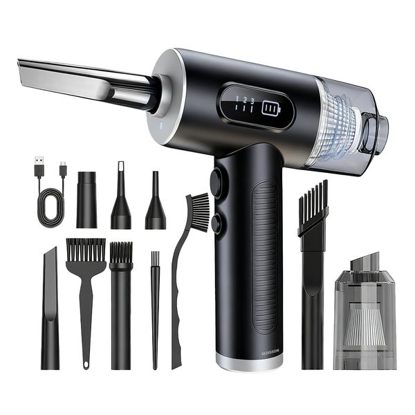 Electric Compressed Air Duster &amp; Vacuum 2 in 1 with Display, LED Light