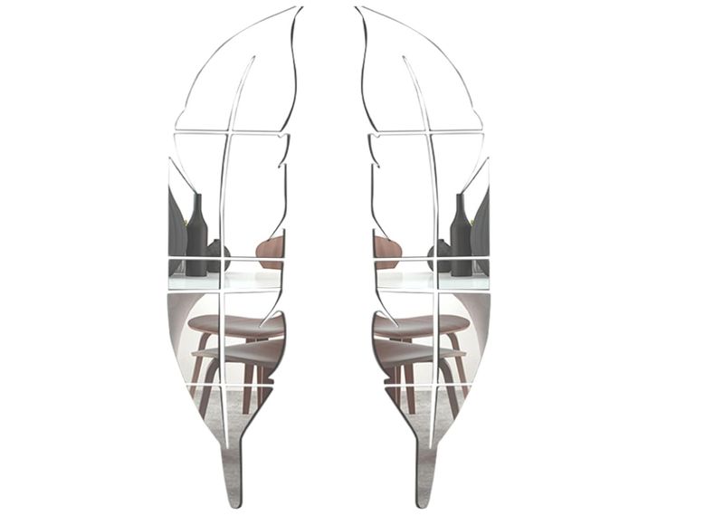 Acrylic Mirror Wall Decor Stickers, Silver Feather Shaped Set DIY 3D Self-