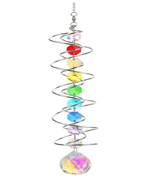 Suncatcher Wind Spinner Gazing Ball Spiral Tail with Seven Chakra Beads