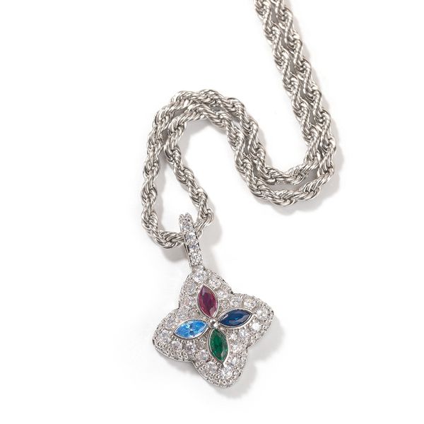 Colorful Four Leaf Clover Pendant Hip Hop Style Sweater Necklace for Women