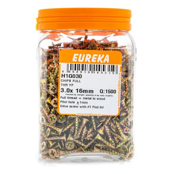 EUREKA Chipboard Screws Full Thread Yellow Zinc 3 x 16mm Q:1500 H1G030