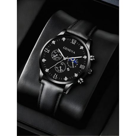 Geneva quartz discount watch black leather