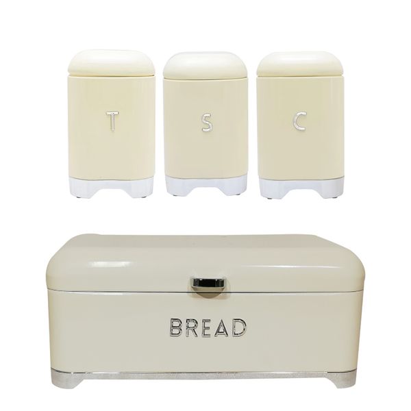 4 Piece - Breadbin Matching Canister Set - Cream