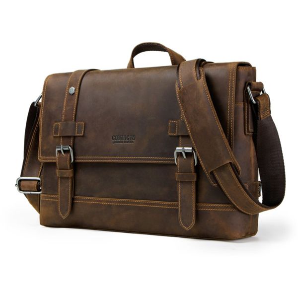 Luxury Vintage Oil Nubuck Genuine Leather Laptop Bag - Incredible Stitching