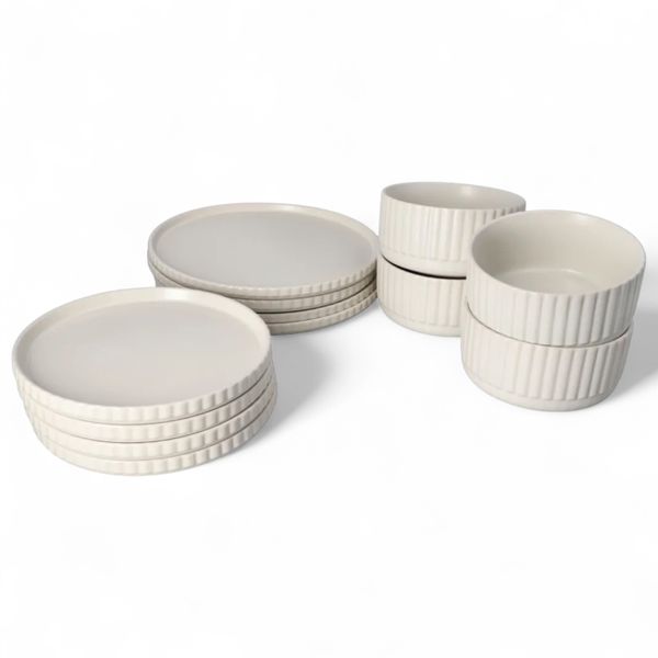 12 Pieces Luxurious Matte White Artisan Stoneware Ceramic Dinnerware Set