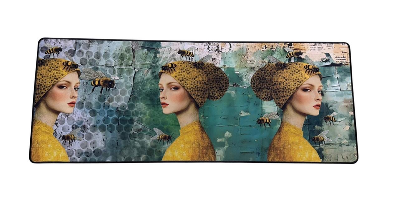 Versatile Desk/Kitchen/Bar Mat - Lady from all Sides with Honeycomb &amp; Bees