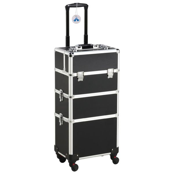 ALANES 3 In 1 Aluminium Professional Rolling Cosmetic Trolley Case