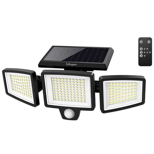 Lifespace Quality 210 LED 600lm Solar Security Flood Light With 3 Heads