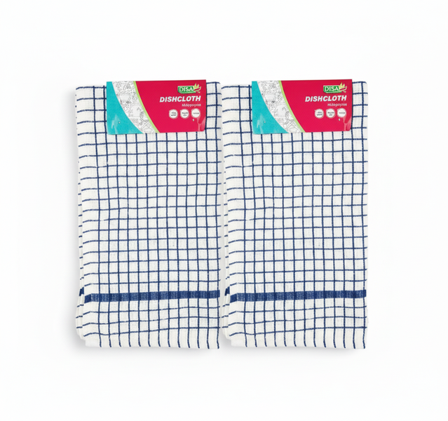 Disa Cotton Terry Check Dish Cloth 40x70 cm - Highly Absorbent - 2 Pack