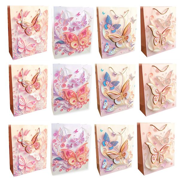 3D Gift Bags Floral Butterfly Design for Party Wedding Birthday - 12Pcs