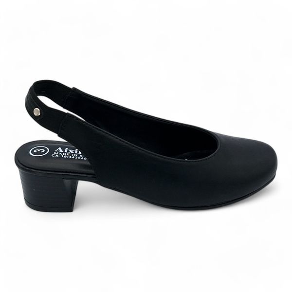 ALXIR Black Slingback Block Heel Courts