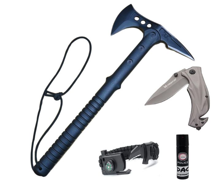 Ultimate Survival Kit Tactical Axe, Knife, Wrist Band &amp; 110ml Pepper Spray