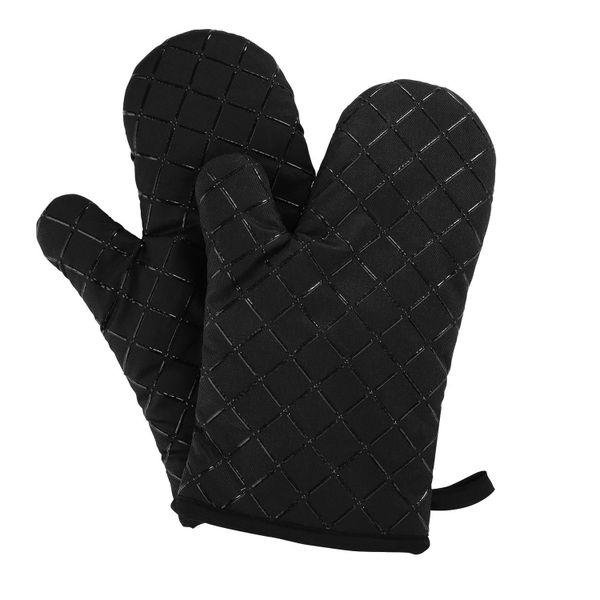 2X Oven Gloves Non-Slip Kitchen Mitts Heat Resistant Gloves Black