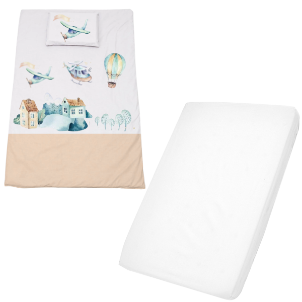 Cot Duvet Cover &amp; Waterproof Fitted Sheet 1040x720mm Air Transport