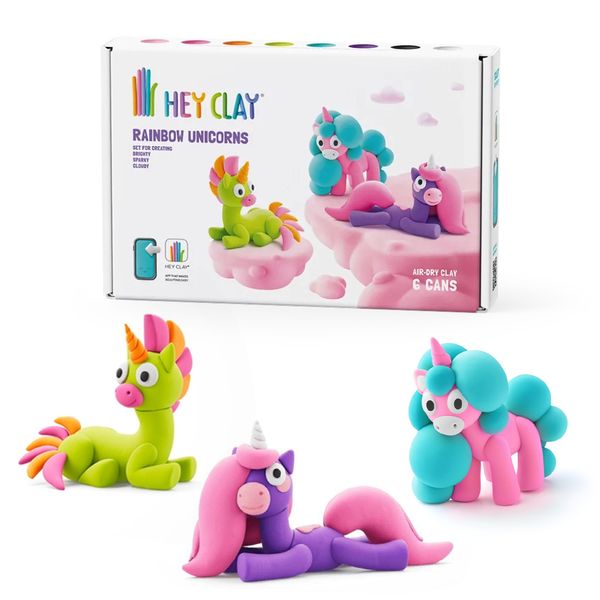 Hey Clay: Modelling Air-Dry Clay w Fun Interactive App - Unicorns, 6 cans