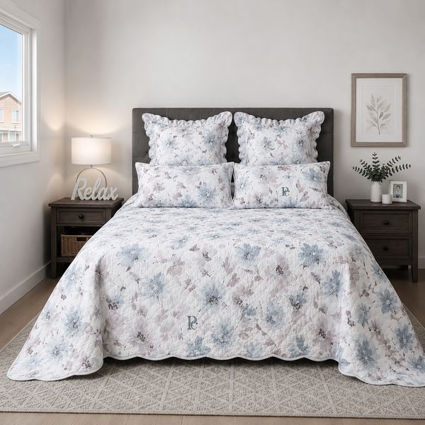 Pierre Cardin - 5 Piece Printed Scalloped Quilt Set - 260x230cm - Serra