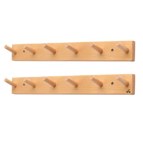 6 Hooks Wooden Wall-mounted Hanger Hook for Coat Hat Clothes Bag - Set of 2