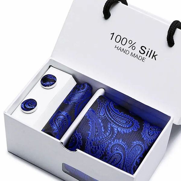 Tie Set 4 Piece Men Silk Gift Star Blue Paisley image