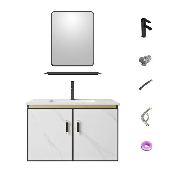 23.6"Black Bathroom Vanity with Sink &amp; Mirror Shelf, Modern Storage Cabinet