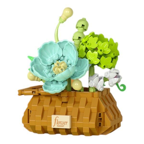 363 Pieces Green Tones Flower Arrangement Building Blocks Set - Green/Brown