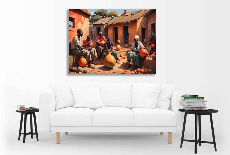 0318 Village people sitting Canvas Wall Art