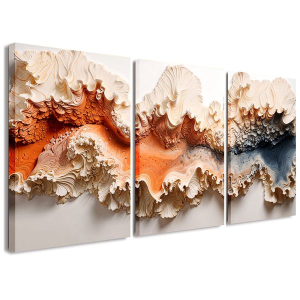 Luxury Beige Sand Red 3 Piece Abstract Canvas Wall Art Deco