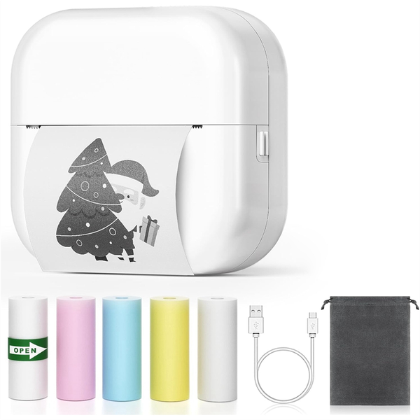Mini Portable Printer: Bluetooth Wireless Pocket with 5 Roll Papers