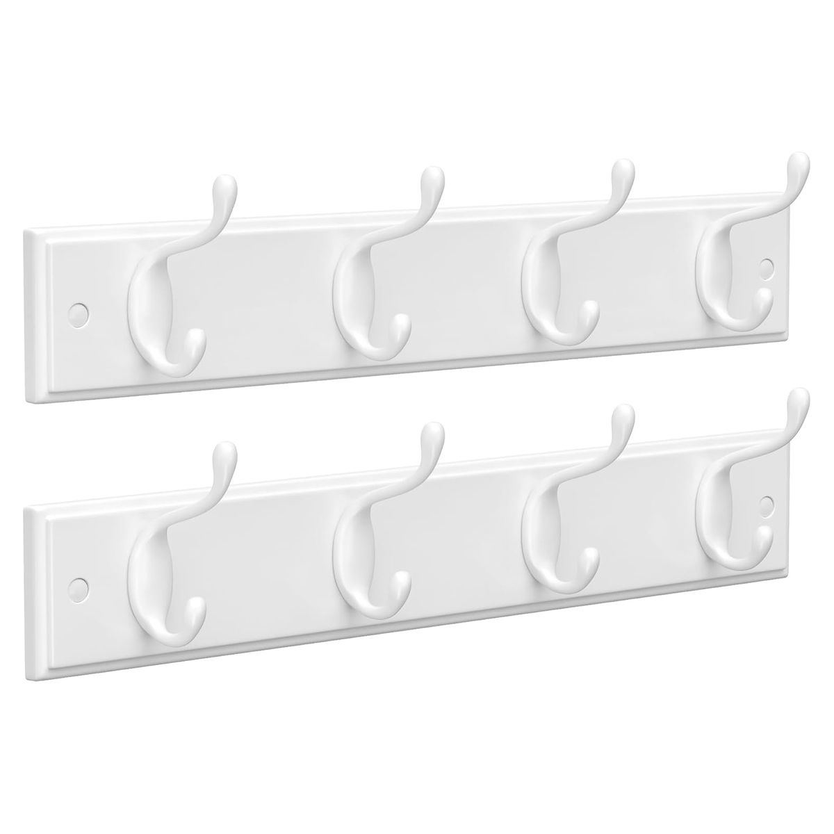 Wall-Mounted Coat Hook Rack, 8 Hooks, Set of 2, White Metal