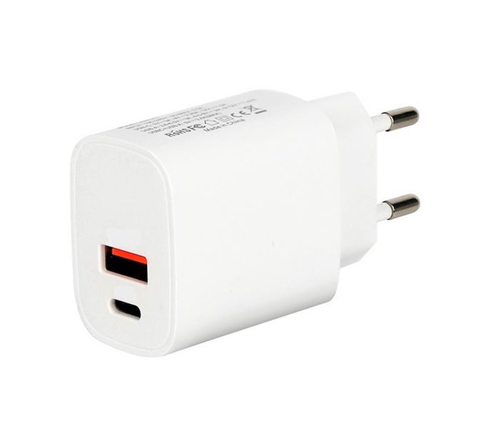 2 Ports Quick Charger USB + PD Type-C fast Charger - 4.8A - White